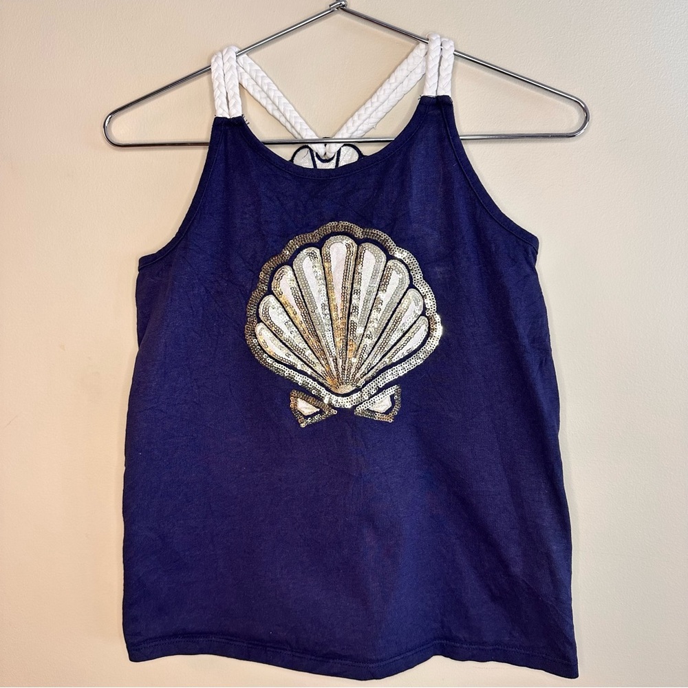 Rachel Zoe Girls Shell Sequin Tank Top Navy Size 7/8